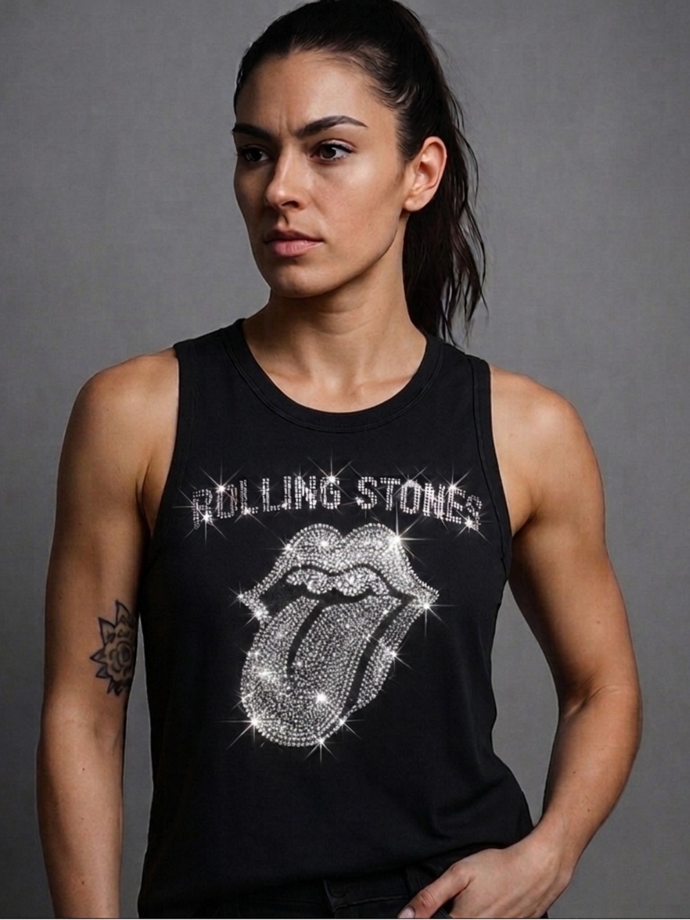 💥‎ Vintage Rolling Stones Rhinestone Tank Top 🖤 Women’s Size Small